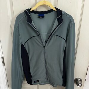 Irideon Equestrian Riding Jacket Womens M Blue Full Zip Stretch Hooded USA Made